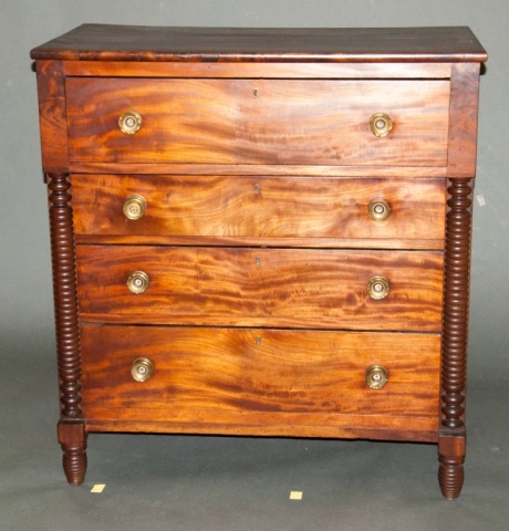 Appraisal: a Empire Mahogany Four Drawer Chest Half turned columns flanking