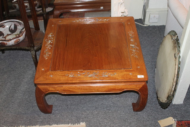 Appraisal: A CHINESE SQUARE HARDWOOD OPIUM TABLE with mother of pearl