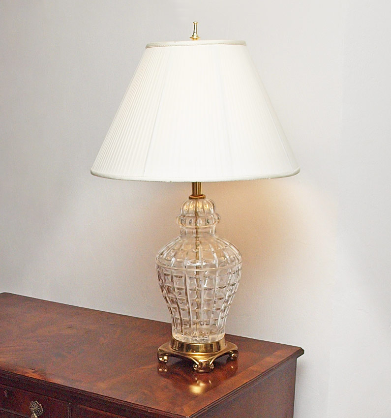 Appraisal: LARGE WATERFORD CRYSTAL LAMP Polished brass base Overall '' h