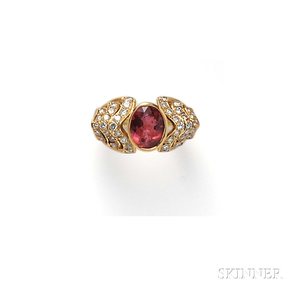 Appraisal: kt Gold Pink Tourmaline and Diamond Ring bezel-set with an