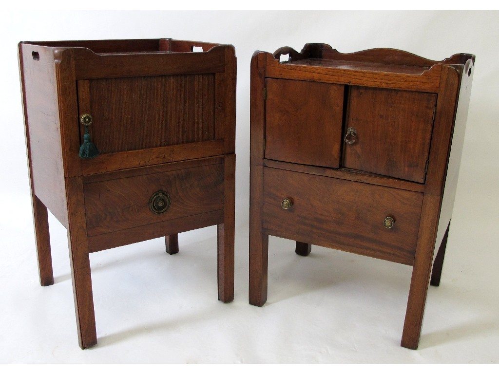 Appraisal: Two similar George III mahogany tray top bedside cabinets cm