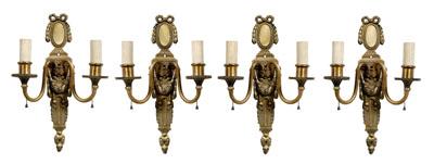 Appraisal: Four Louis XVI style brass sconces matching set heavy cast