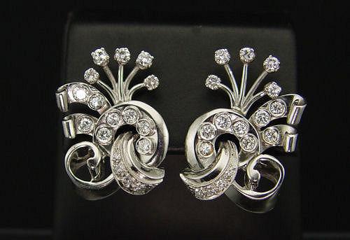 Appraisal: CUSTOM RETRO STYLE K DIAMOND EARRINGS K white gold earrings