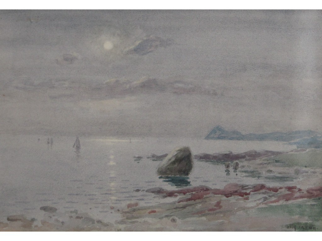 Appraisal: D PATON Watercolour moonlit coastal scene signed