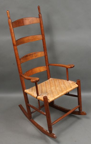 Appraisal: Early th Century Shaker rocker with rush seat h x