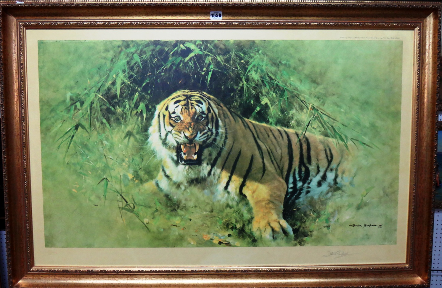 Appraisal: David Shepherd b Tiger Fire laminated colour reproduction with blindstamp