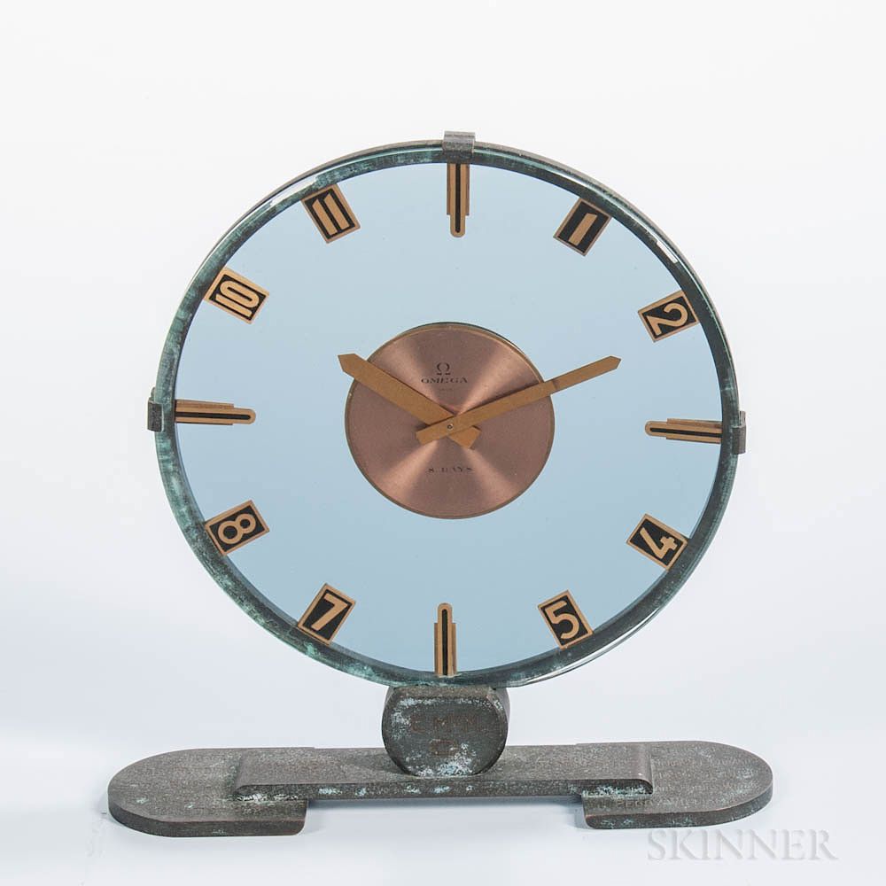 Appraisal: Unusual Brass and Glass Omega Presentation Clock Unusual Brass and