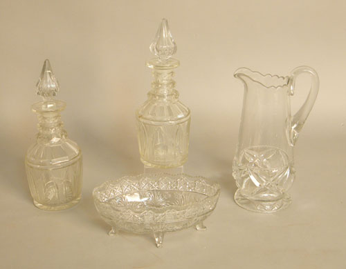 Appraisal: Pair of cut glass decanters h together with a pitcher