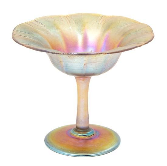 Appraisal: A Tiffany Studios Favrile Glass Compote Height x diameter inches