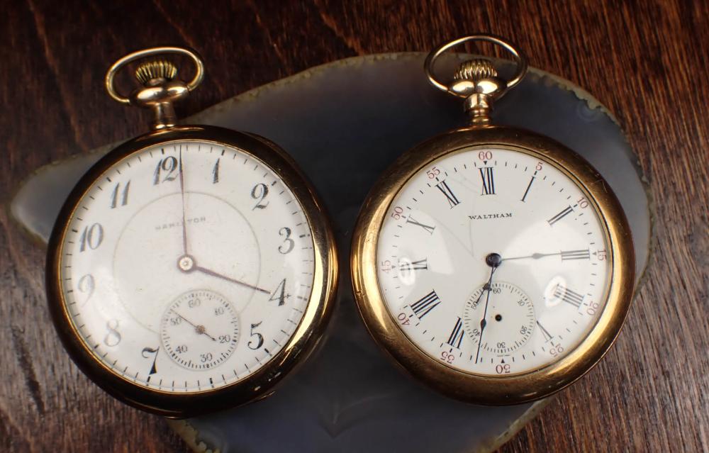 Appraisal: TWO OPEN FACE POCKET WATCHES Hamilton model grade size s