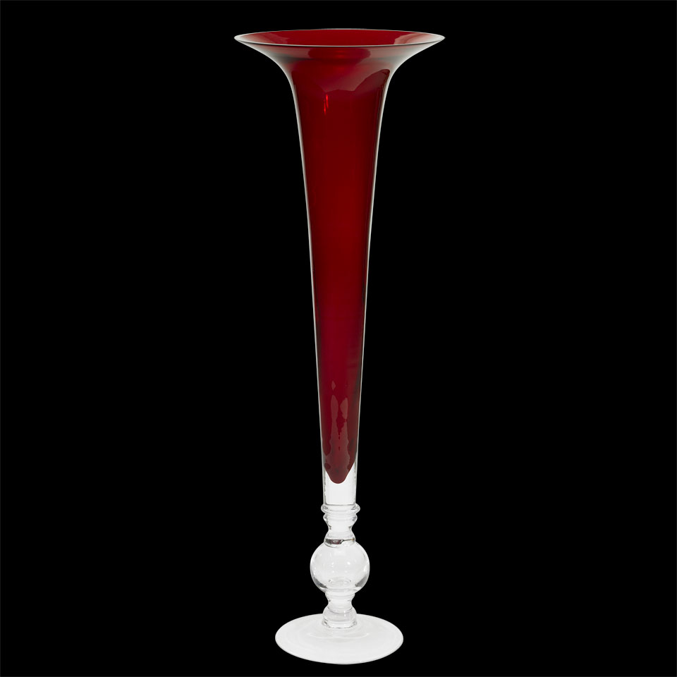 Appraisal: Italian Red Cased Glass Large Trumpet Vase th century Height