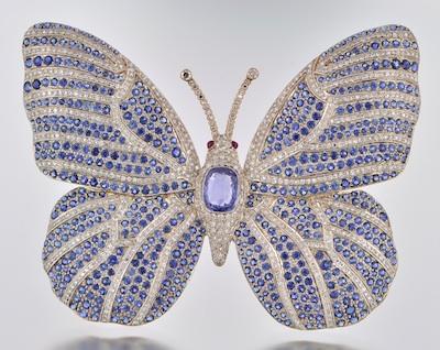 Appraisal: A Magnificent Butterfly Brooch in Sapphires and Diamonds An unusually