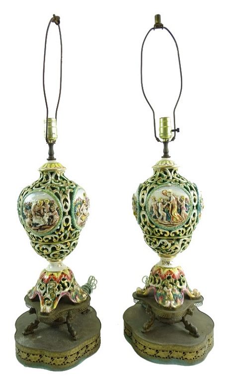 Appraisal: Pair of Vintage Porcelain Lamps Pair of Vintage Porcelain Lamps