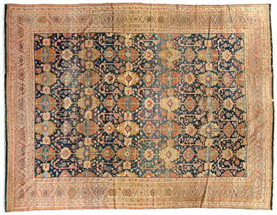 Appraisal: Bakshaish rug repeating floral designs on blue field sawtooth minor