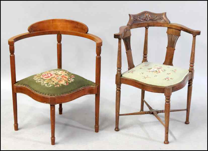 Appraisal: TWO AMERICAN MAHOGANY CORNER CHAIRS With needlepoint upholstery Tallest Height