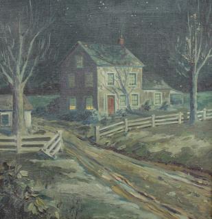 Appraisal: T J Slaughter American th C Moonlit farm house scene