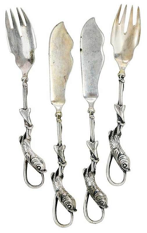 Appraisal: German Silver Fish Handle Flatware Pieces German th century fish