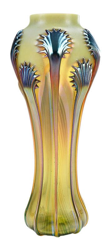 Appraisal: Pulled Feather Art Glass Vase with Tendrils attributed to Quezal