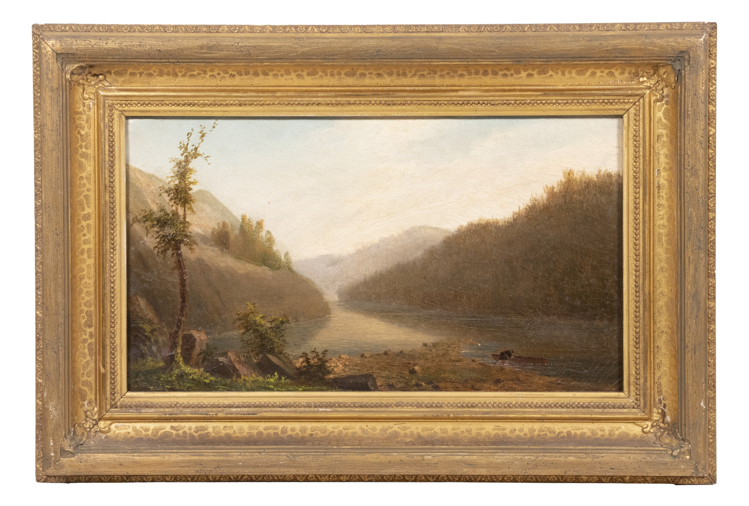 Appraisal: AMERICAN TONALIST LANDSCAPE Man with Canoe on Berkshire Piney Mountain