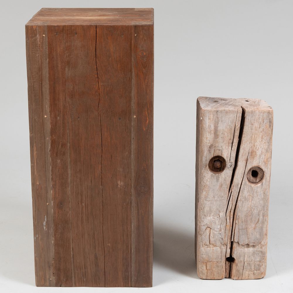 Appraisal: Two Rustic Wood Pedestals The larger x x in the