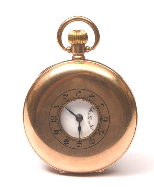 Appraisal: A CT GOLD HALF HUNTER POCKET WATCH with enamel dial