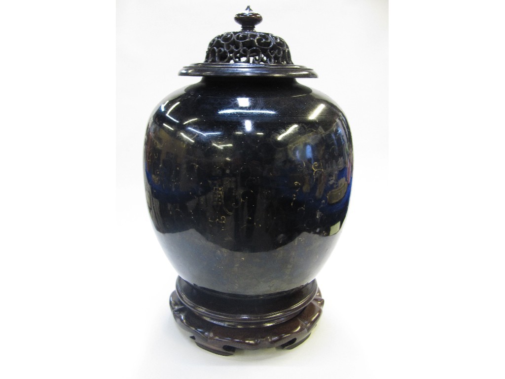 Appraisal: Large Chinese black glazed jar with all over gilt decoration