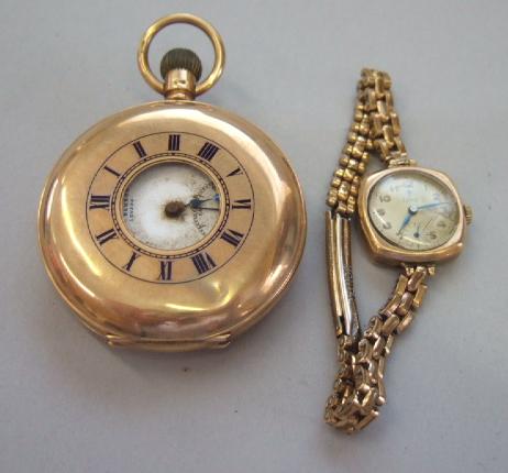 Appraisal: A gentleman's ct gold cased keyless wind half hunting cased