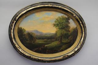 Appraisal: Signed th C Hudson River School Landscape with figures along