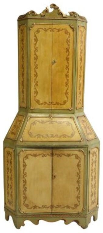 Appraisal: Venetian paint decorated and parcel gilt corner cabinet th c