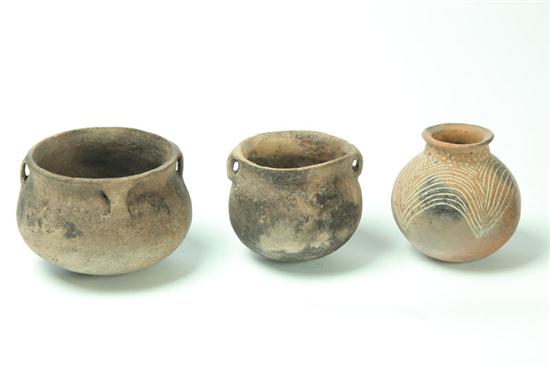 Appraisal: THREE PREHISTORIC POTTERY JARS Caddo and Ft Ancient culture ca