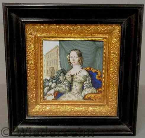 Appraisal: Miniature oil on ivory portrait of a young French woman