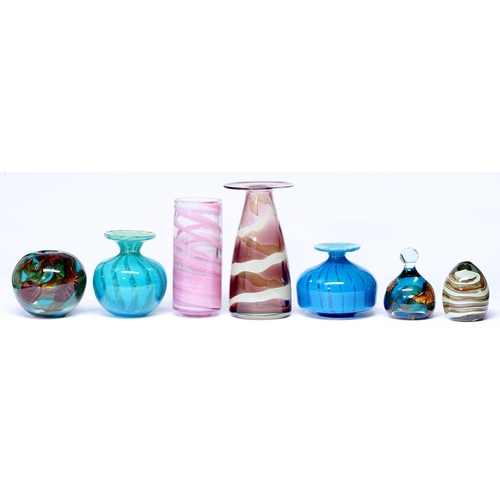 Appraisal: Five Mdina glass vases and two paperweights c - 's