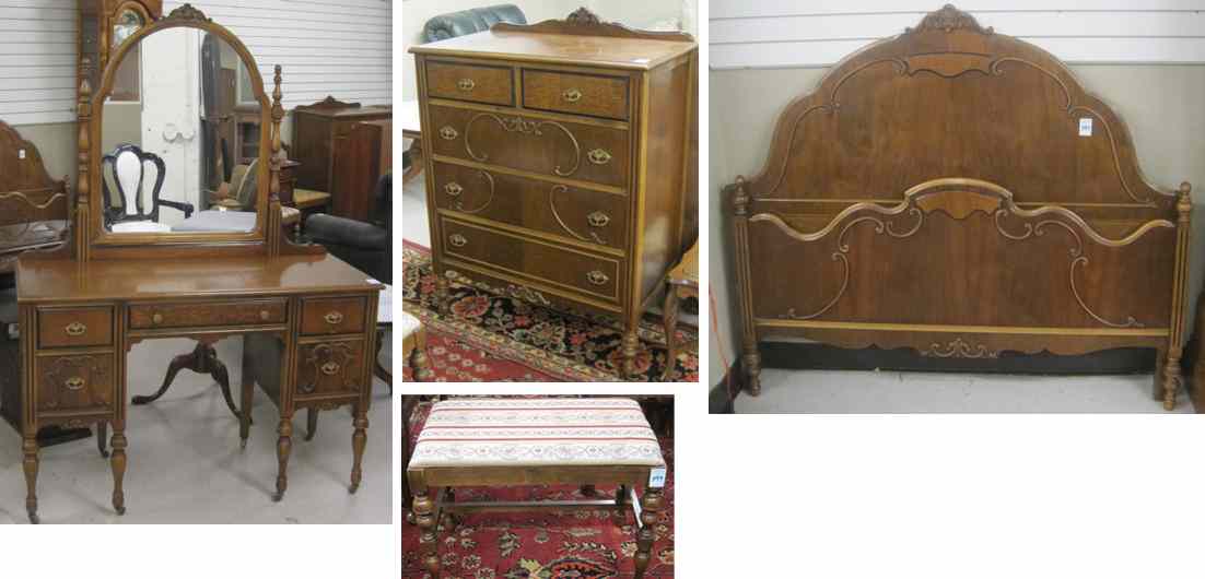 Appraisal: FIVE-PIECE WALNUT BEDROOM FURNITURE SET American c 's comprising full