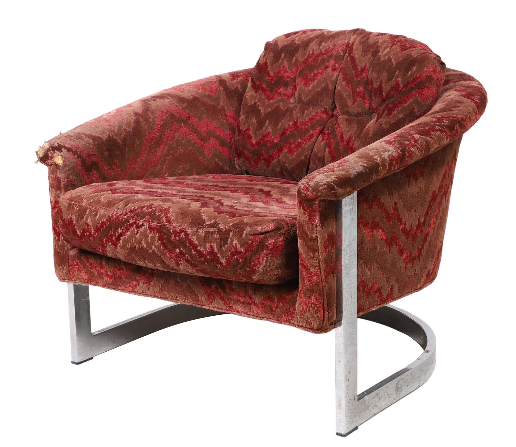 Appraisal: Milo Baughman chrome upholstered barrelback lounge chair Jack Larsen upholstery