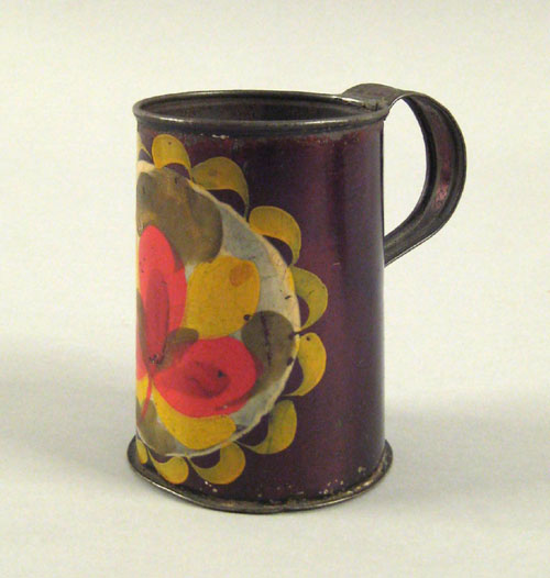 Appraisal: Tole mug th c with red and yellow floral decoration