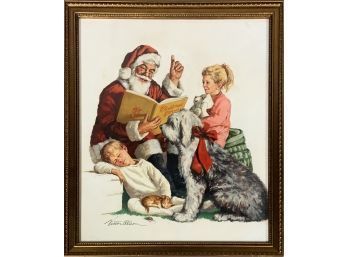 Appraisal: A Victor Olson watercolor of Santa gleefully reading Christmas Stories