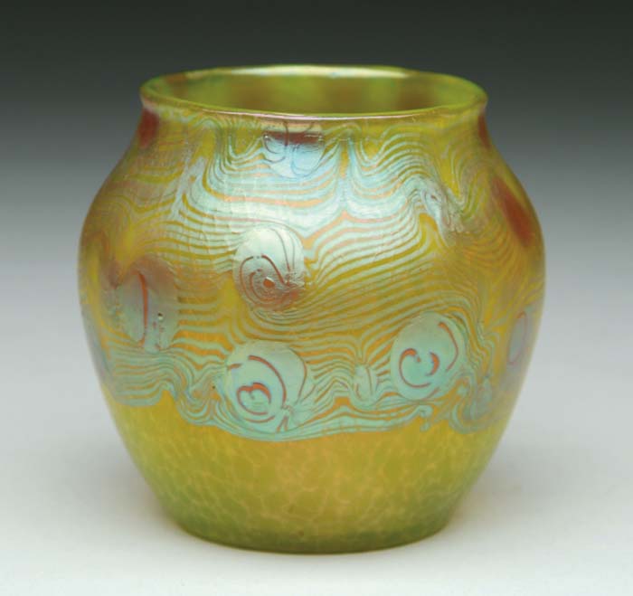 Appraisal: LOETZ VASE Nicely decorated Loetz vase of simple bulbous form