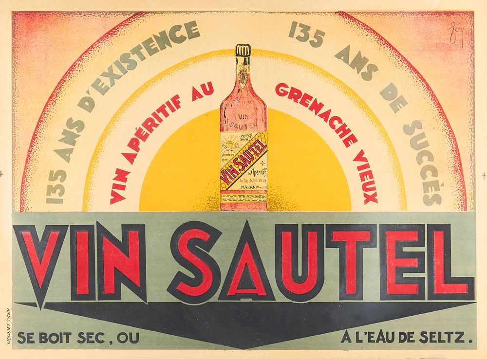 Appraisal: Art Deco French Vin Sautel Aperitif Advertisement Poster Vintage Art