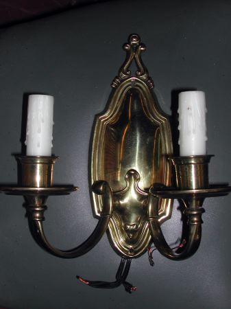 Appraisal: Pair of American Gilt-Brass Two-Light Sconces in the Georgian taste