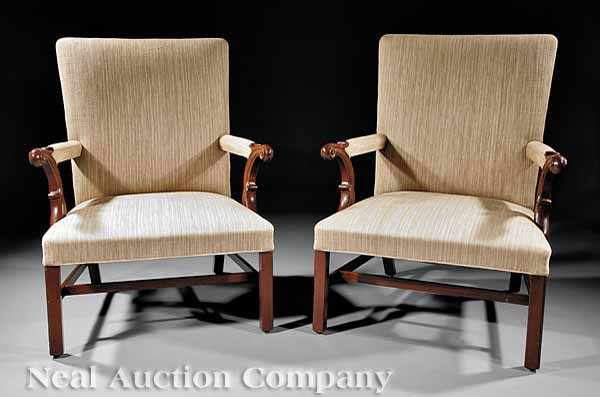 Appraisal: A Pair of George III Carved Mahogany Armchairs late th