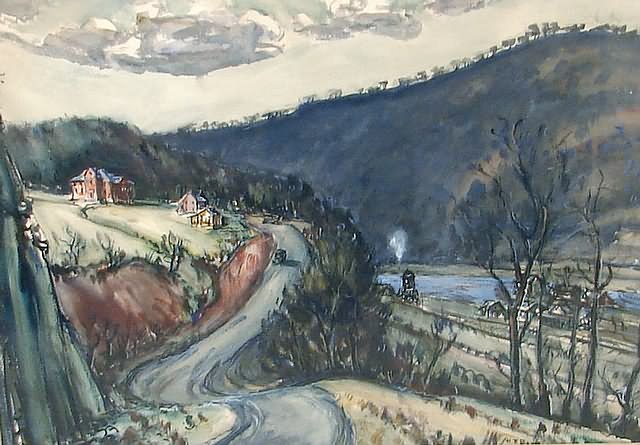 Appraisal: Coal Country Road to Mauch Chunck watercolor x sight SLR