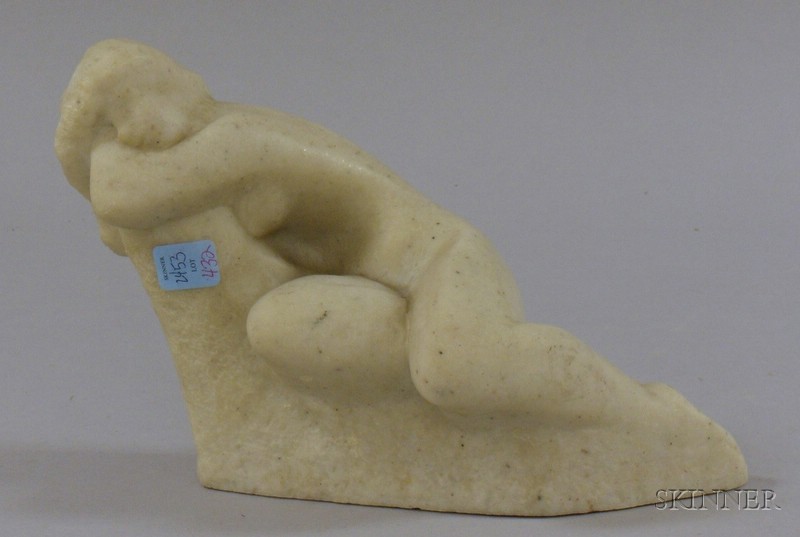 Appraisal: Vincent Glinsky Molded Marble Reclining Nude Figure signed on edge