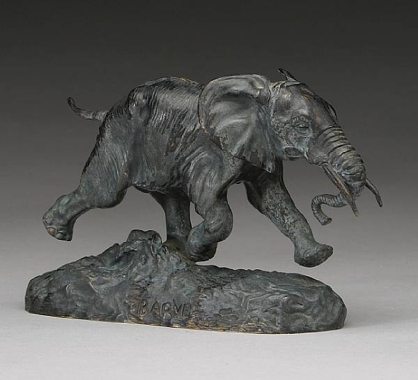 Appraisal: A patinated bronze animalier study Elephant du Senegal after Antoine-Louis