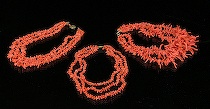 Appraisal: Three Coral Necklaces All three are three-string necklaces of coral