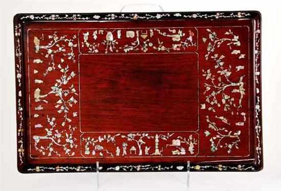 Appraisal: Chinese mother-of-pearl inlaid hardwood tray late th early th century