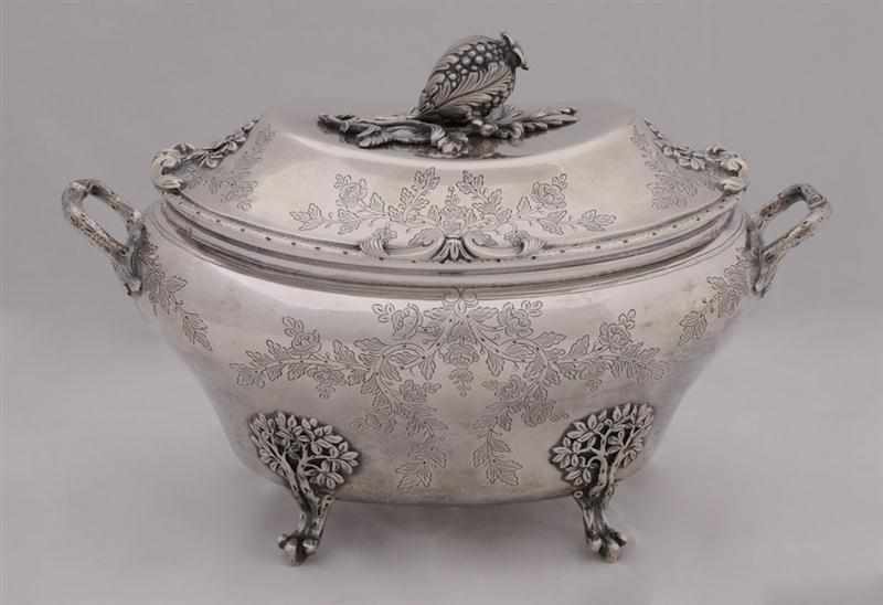 Appraisal: PORTUGUESE SILVER TUREEN AND COVER RETAILED BY TIFFANY CO The