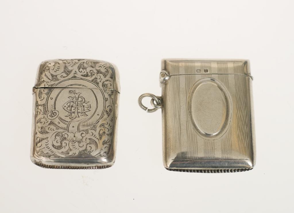 Appraisal: TWO SILVER VESTA CASES BIRMINGHAM AND the first scroll-engraved with