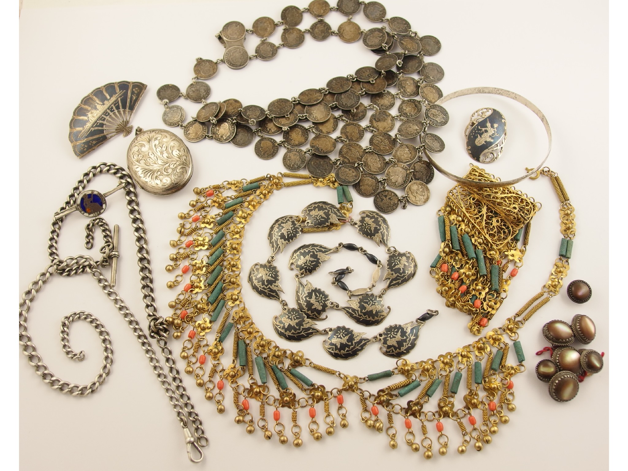 Appraisal: A collection of costume jewellery and Siam silver and Niello