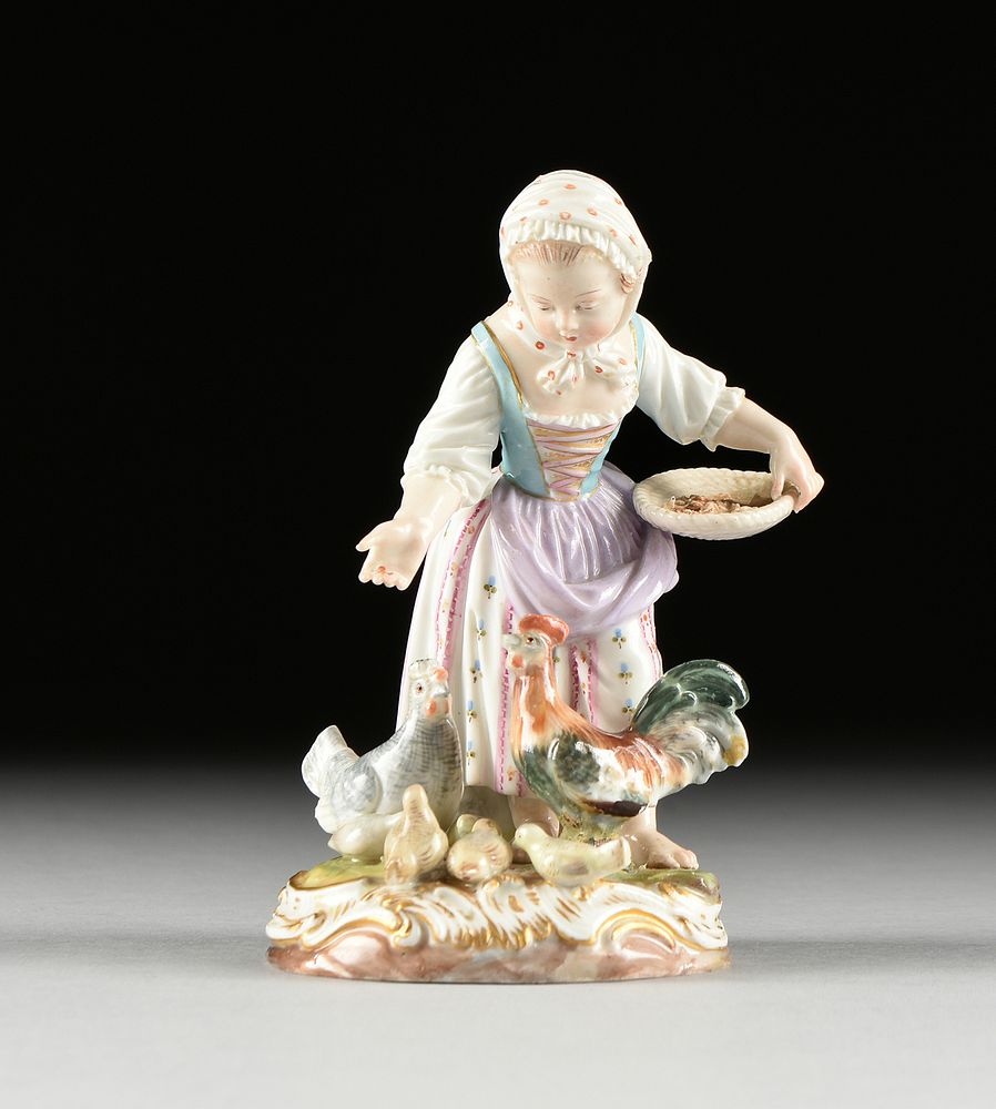 Appraisal: A MEISSEN FIGURAL GROUP OF A FARM GIRL FEEDING CHICKENS