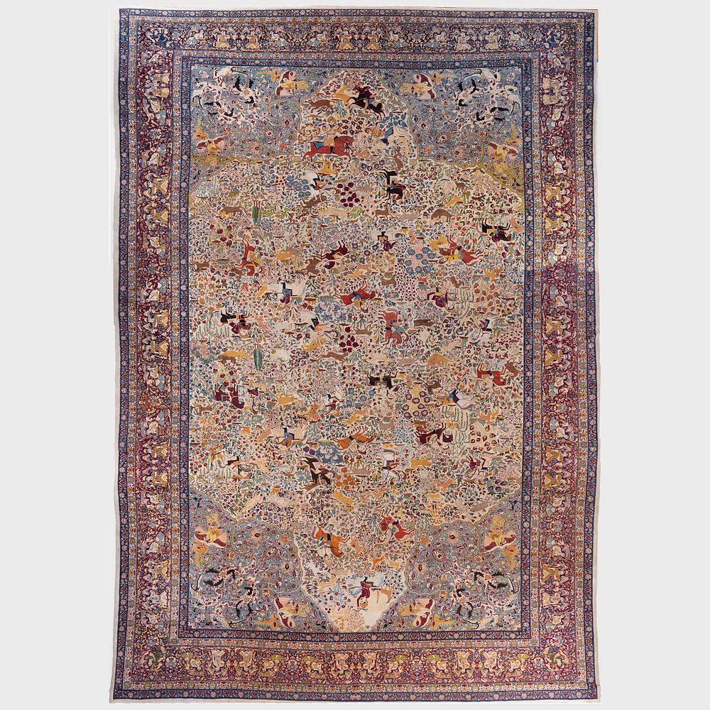 Appraisal: Fine Persian Tabriz Figural Carpet ft in x ft in